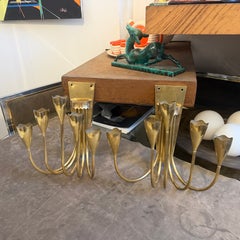 1940s Gio Ponti Style Mid-Century Modern Solid Brass Wall Sconces