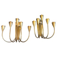 1940s Gio Ponti Style Mid-Century Modern Solid Brass Wall Sconces