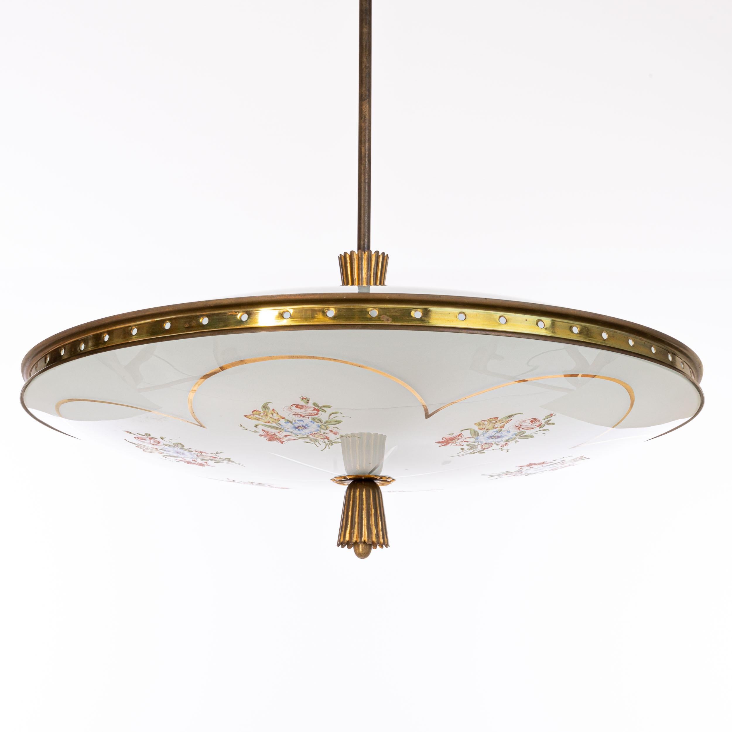 Pendentif en verre et laiton des années 1940 attribué à Pietro Chiesa Bon état - En vente à Schoorl, NL