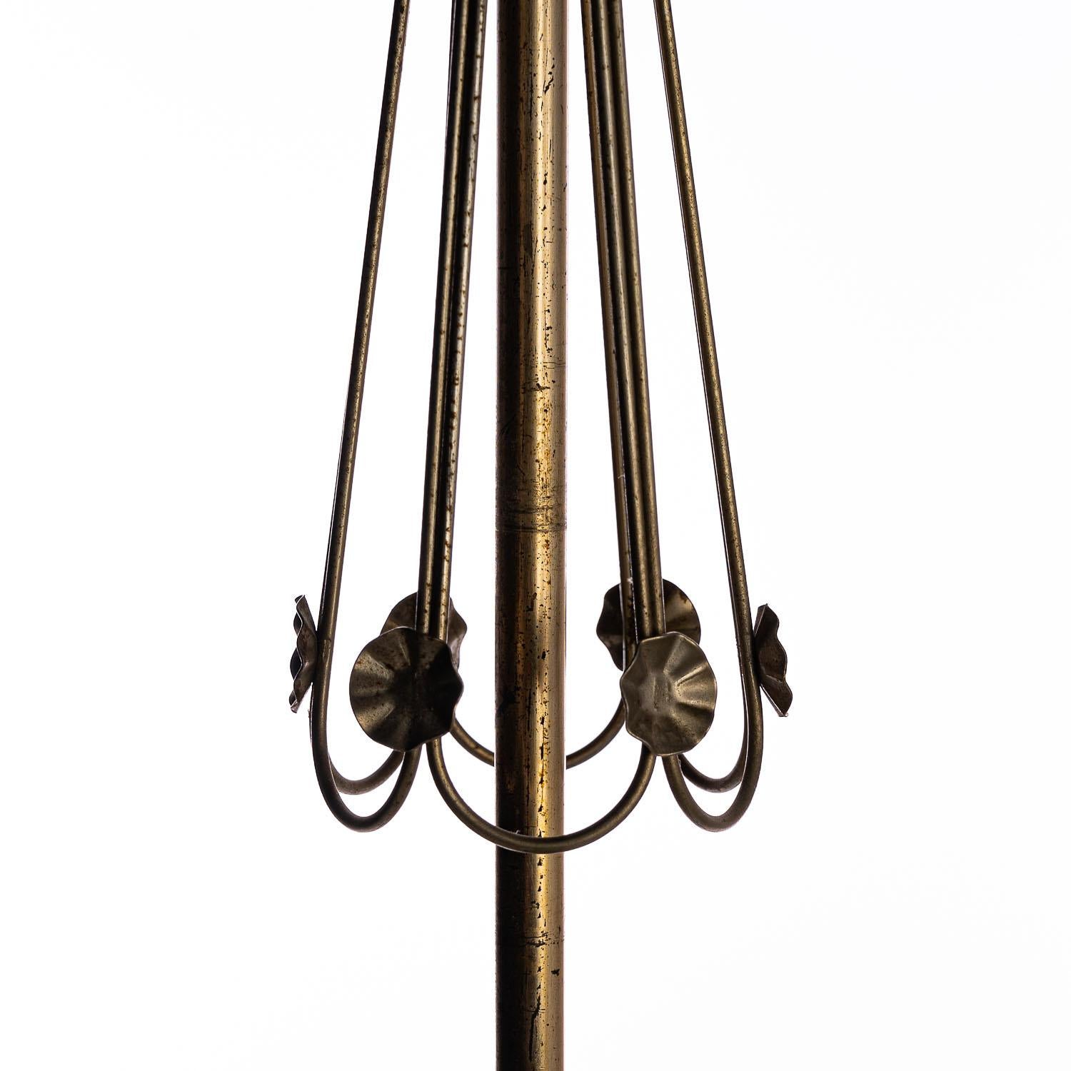 1940's Glass, Brass & Iron Pendant in Style of Fontana Arte For Sale 1