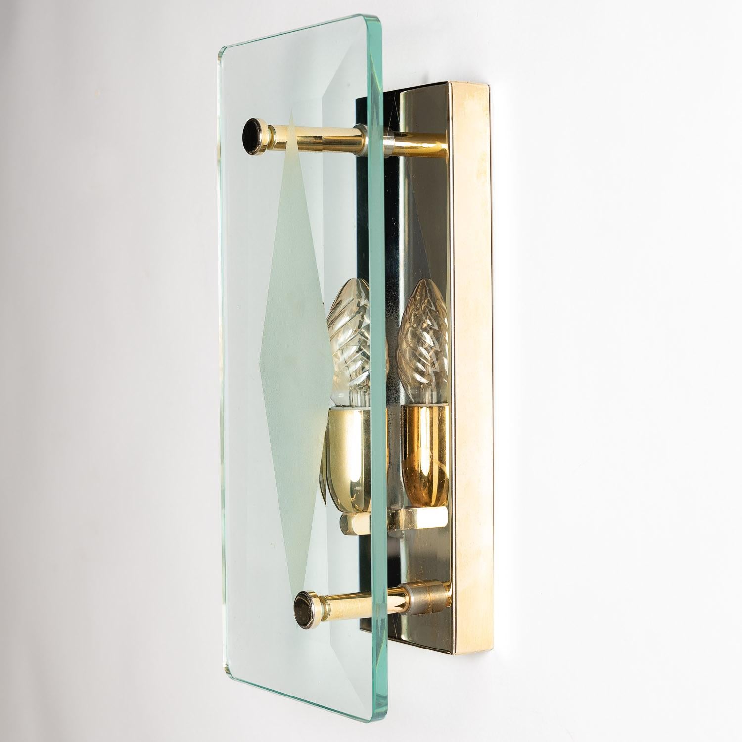 20th Century 1940’s Glass & Brass Wall Light in Style of Fontana Arte For Sale