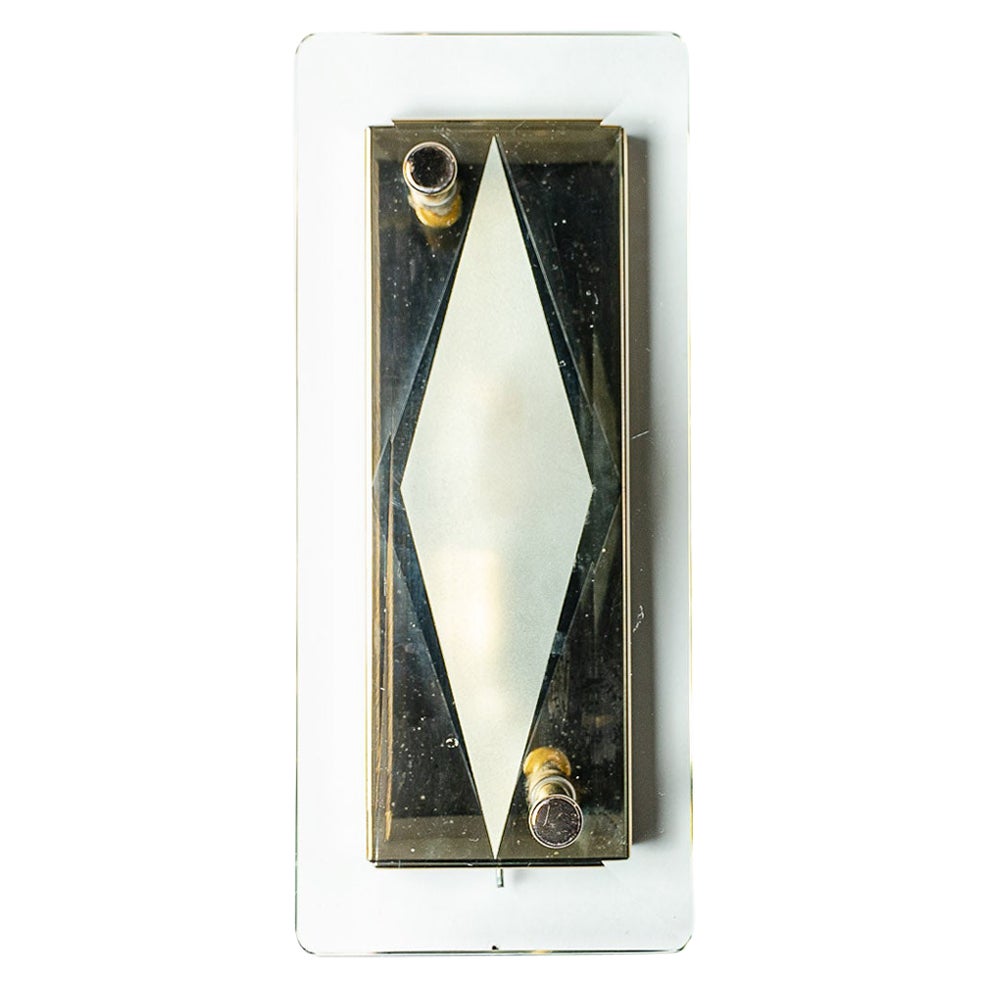 1940’s Glass & Brass Wall Light in Style of Fontana Arte