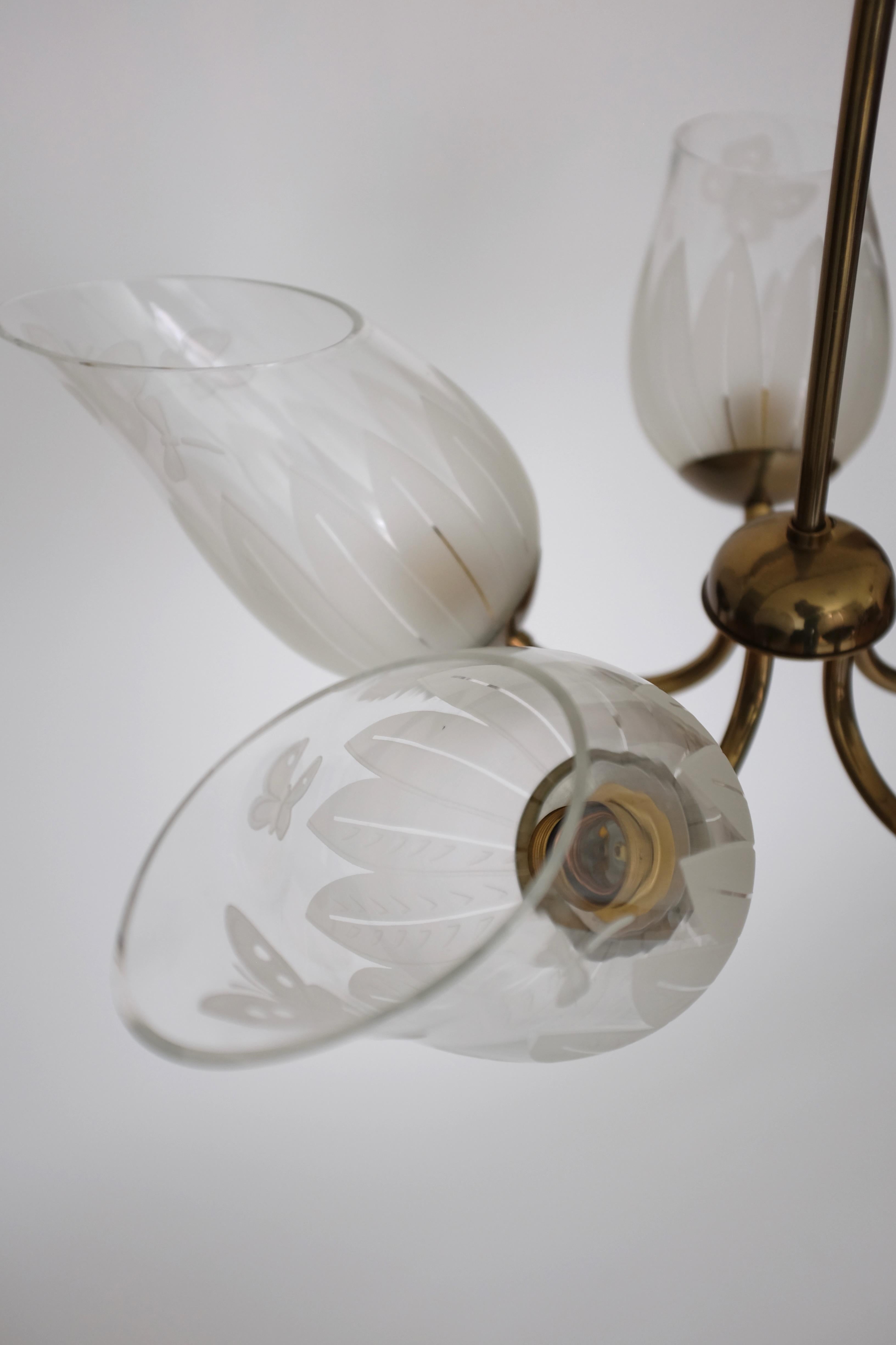 Scandinavian Modern 1940s Glass Chandelier by Bo Notini for Glössner, Sweden