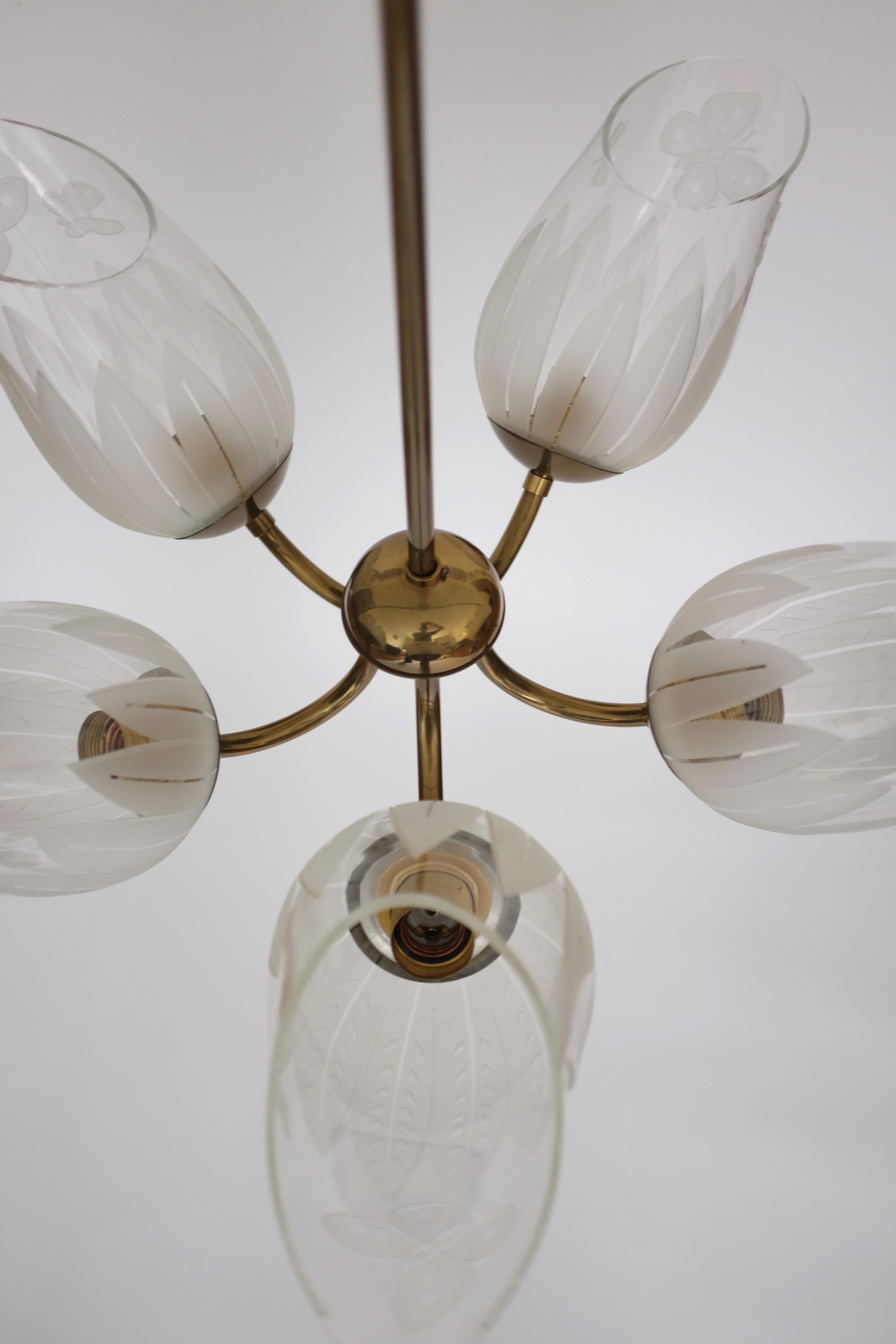 Swedish 1940s Glass Chandelier by Bo Notini for Glössner, Sweden