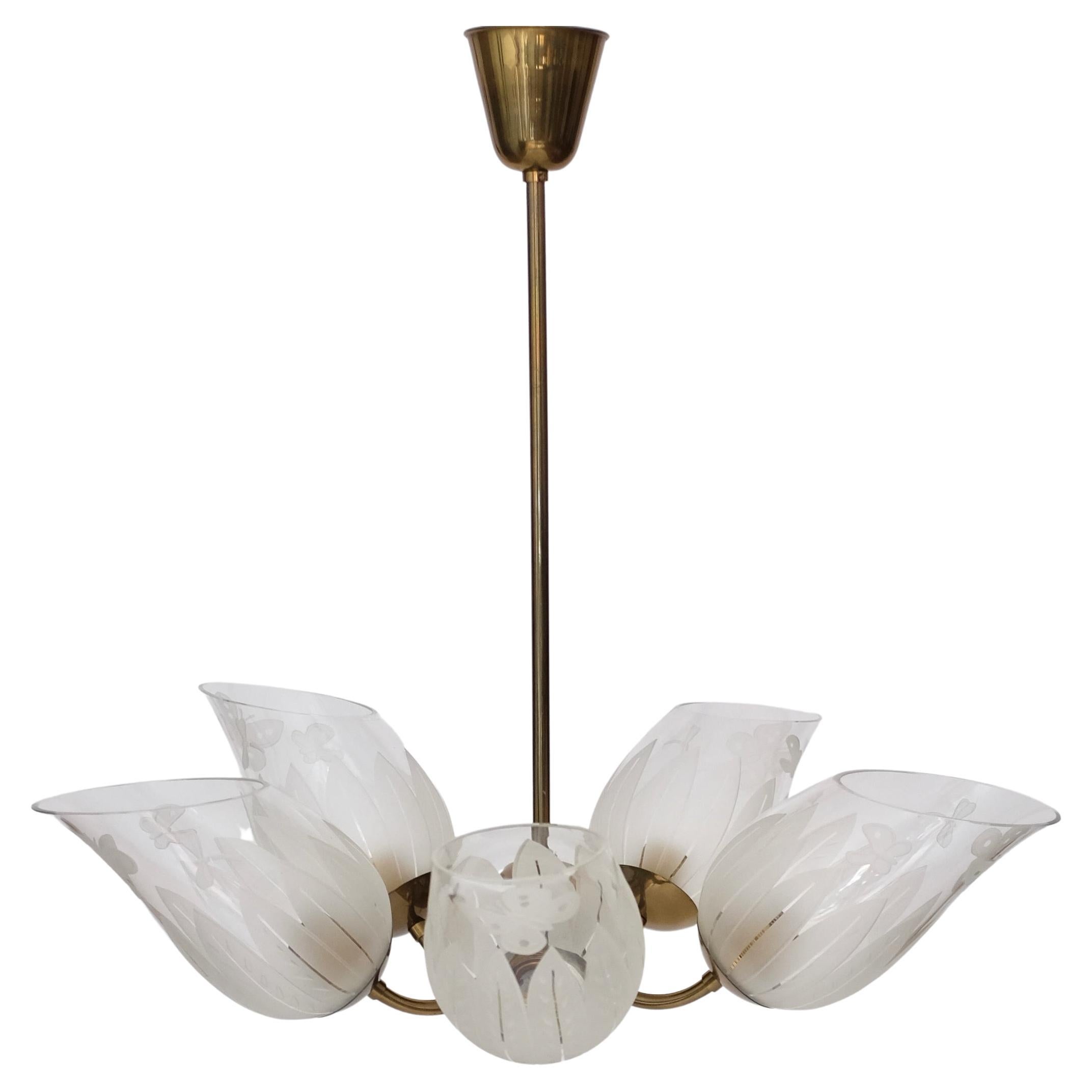 1940s Glass Chandelier by Bo Notini for Glössner, Sweden