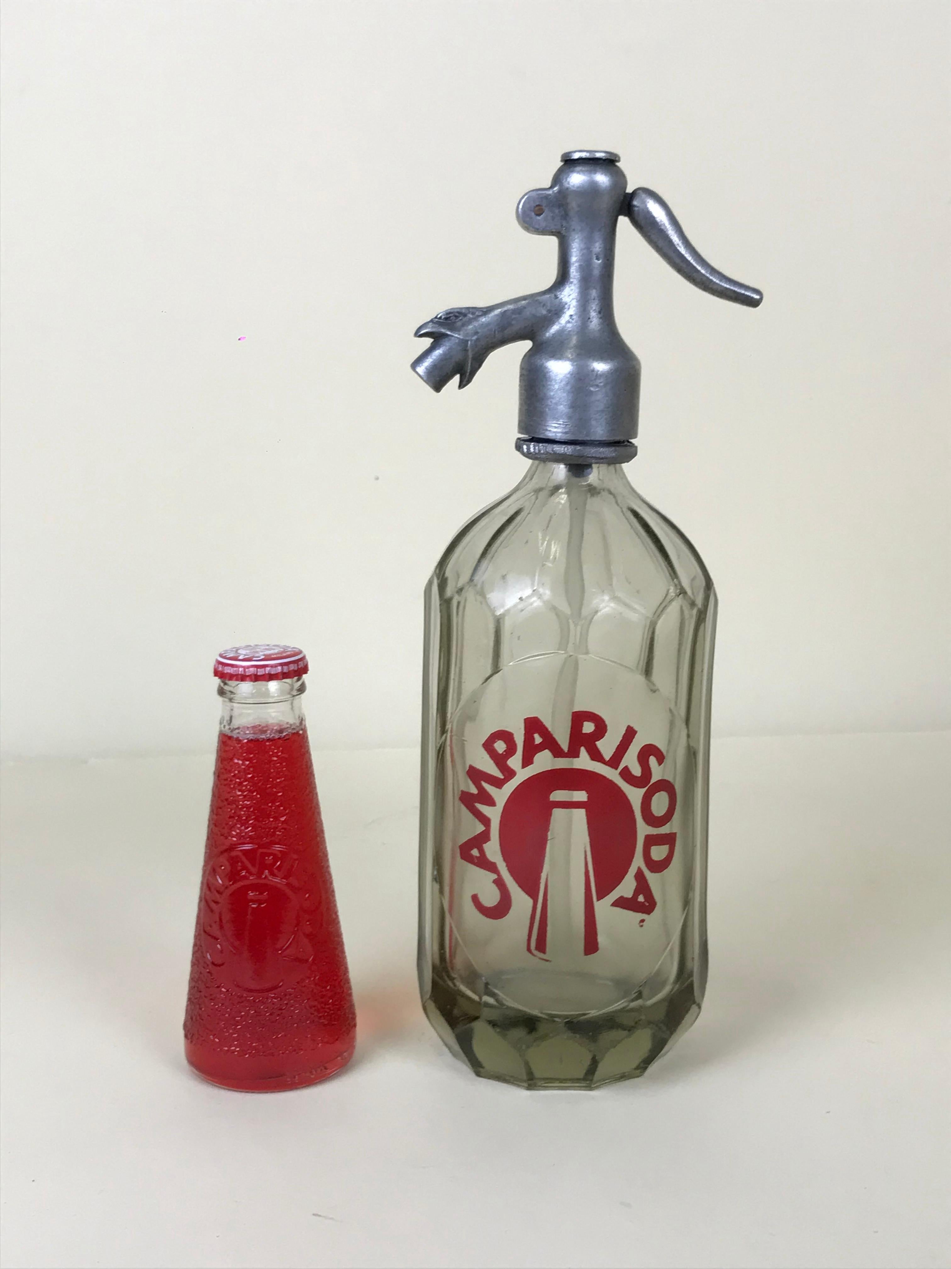 1940s Glass Italian Small Soda Syphon Seltzer Logo Campari Soda Bar Bottle 7