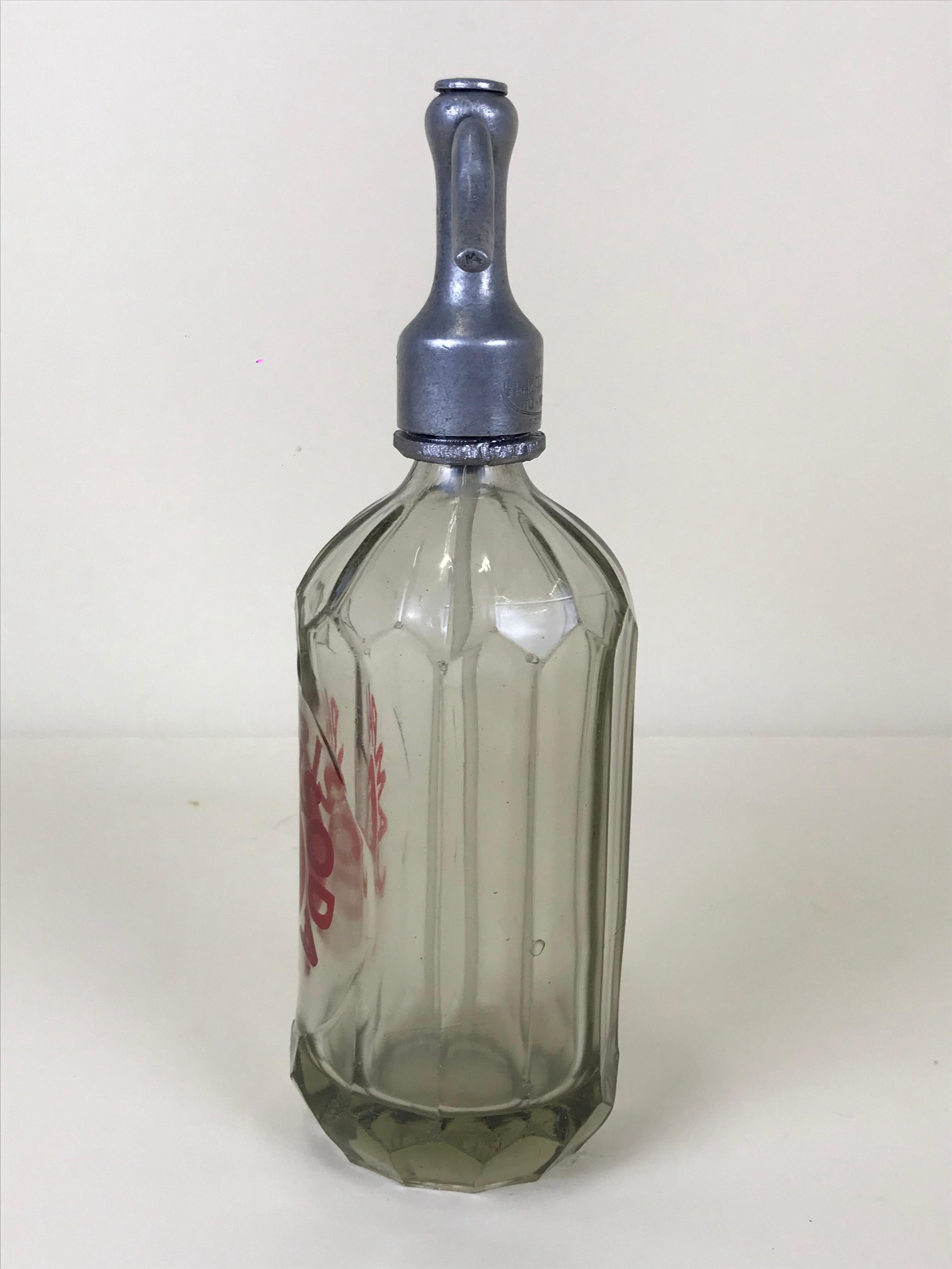 1940s Glass Italian Small Soda Syphon Seltzer Logo Campari Soda Bar Bottle In Good Condition In Milan, IT
