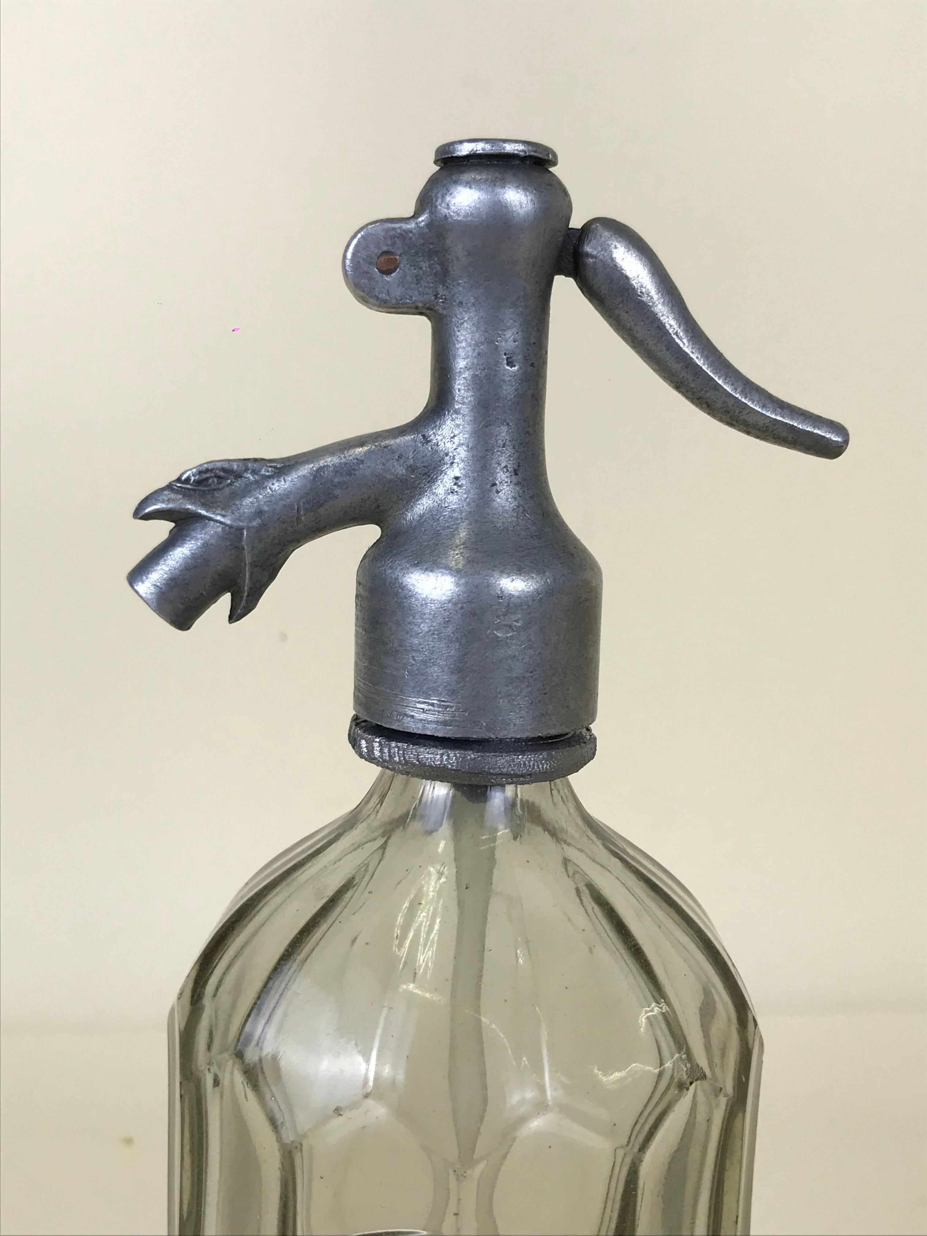 Metal 1940s Glass Italian Small Soda Syphon Seltzer Logo Campari Soda Bar Bottle