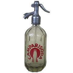 Vintage 1940s Glass Italian Small Soda Syphon Seltzer Logo Campari Soda Bar Bottle