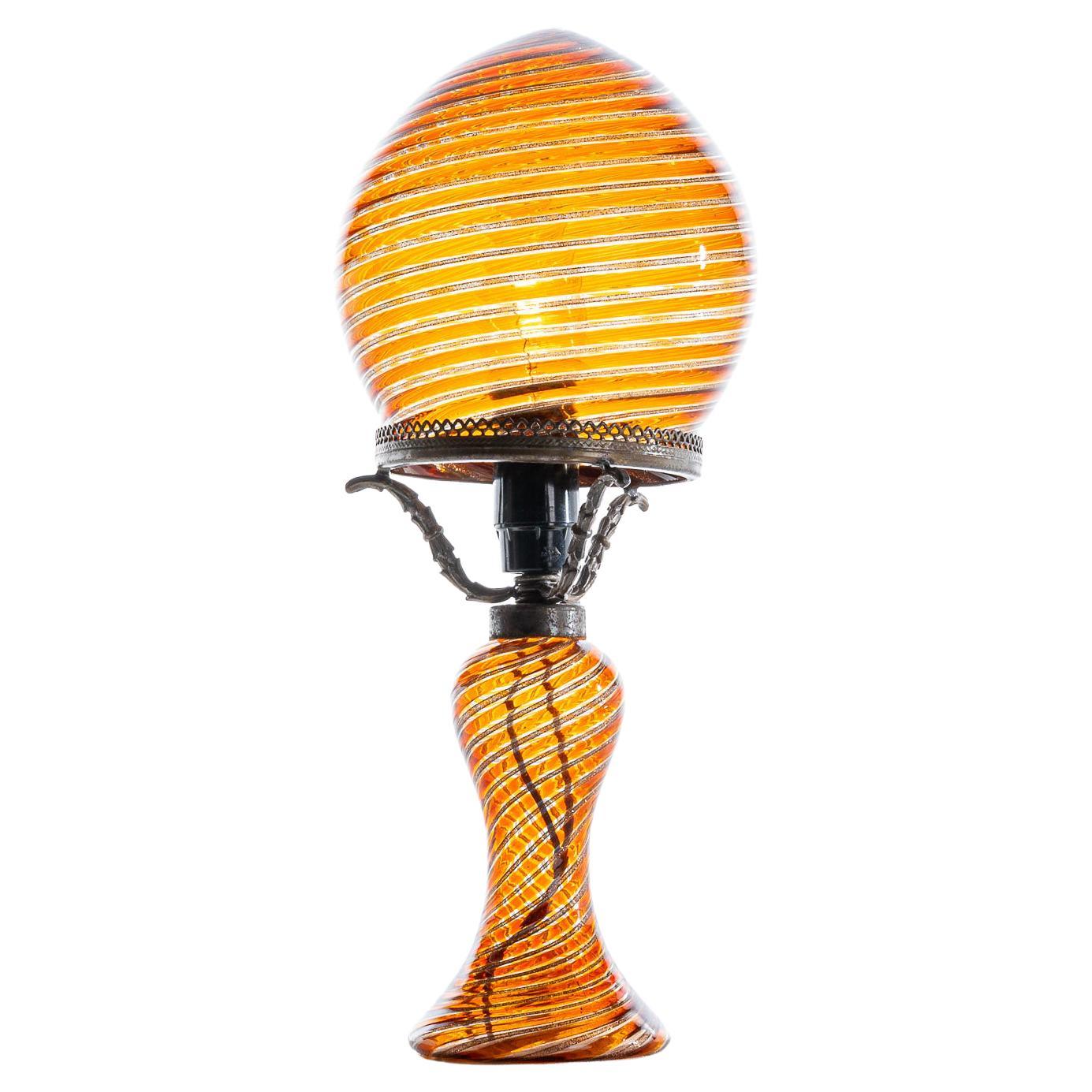 1940's Glass & Metal Table Lamp Attributed to Aureliano Toso