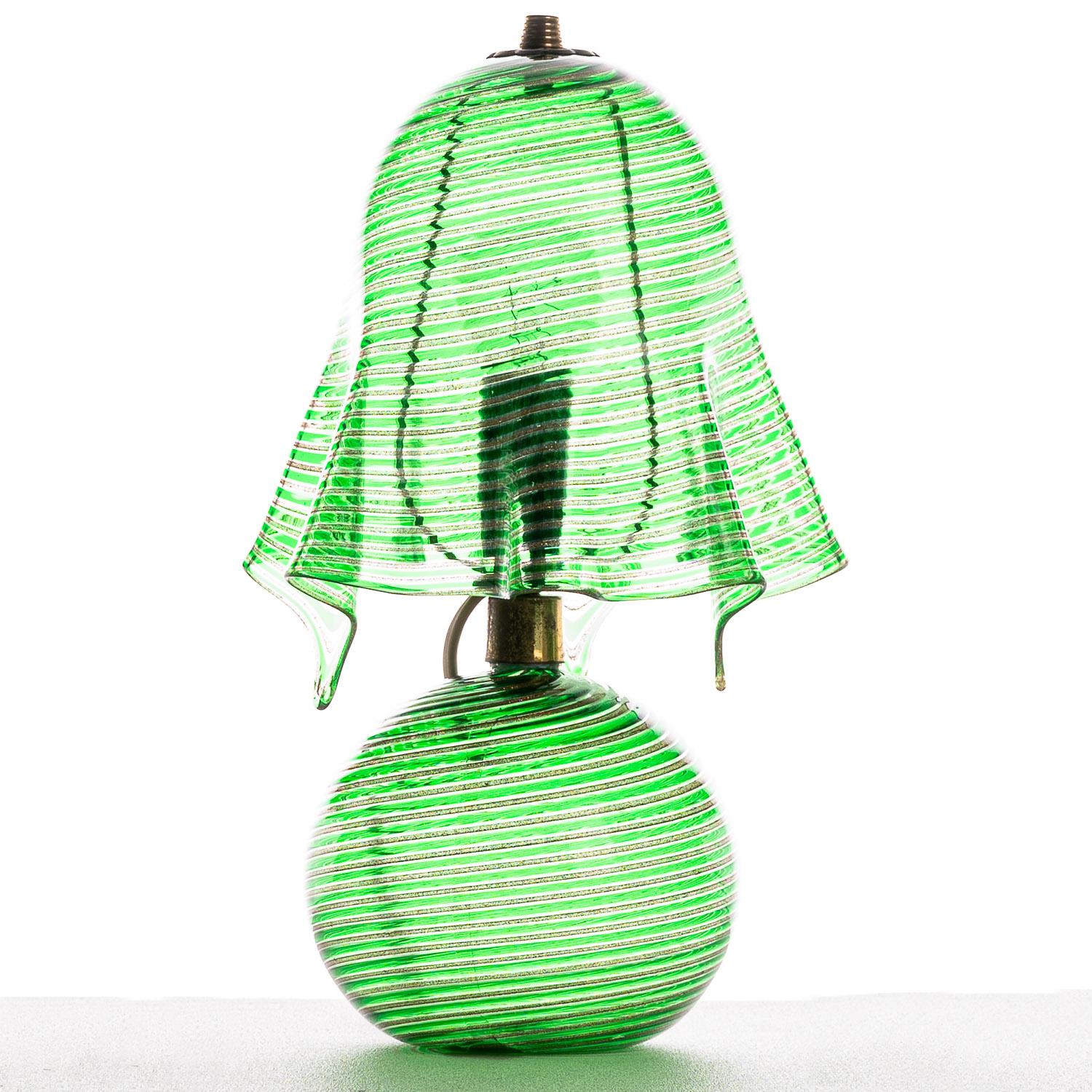 Italian 1940s Glass & Metal Table Lamp Attributed to Aureliano Toso