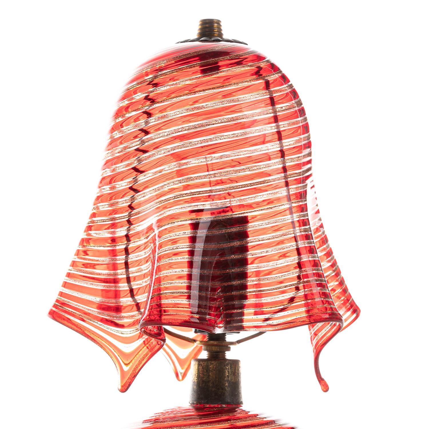 Italian 1940's Glass & Metal Table Lamp Attributed to Aureliano Toso