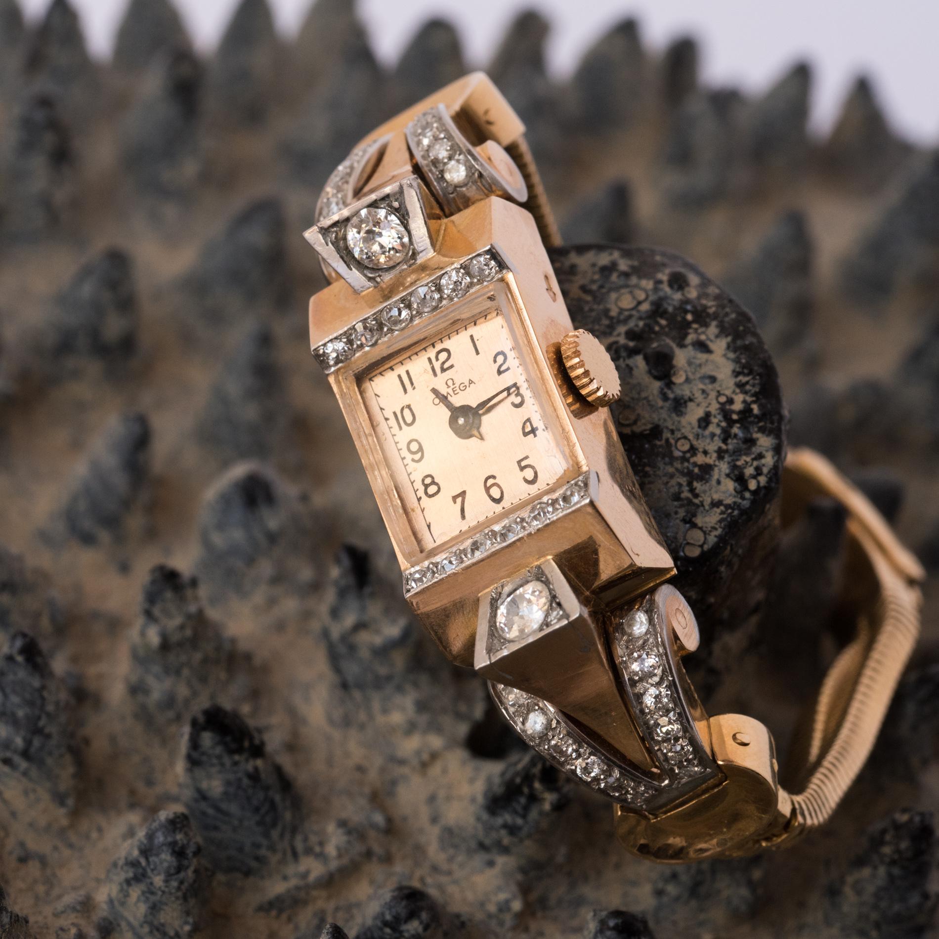 1940s Gold and Diamond Omega Watch 7