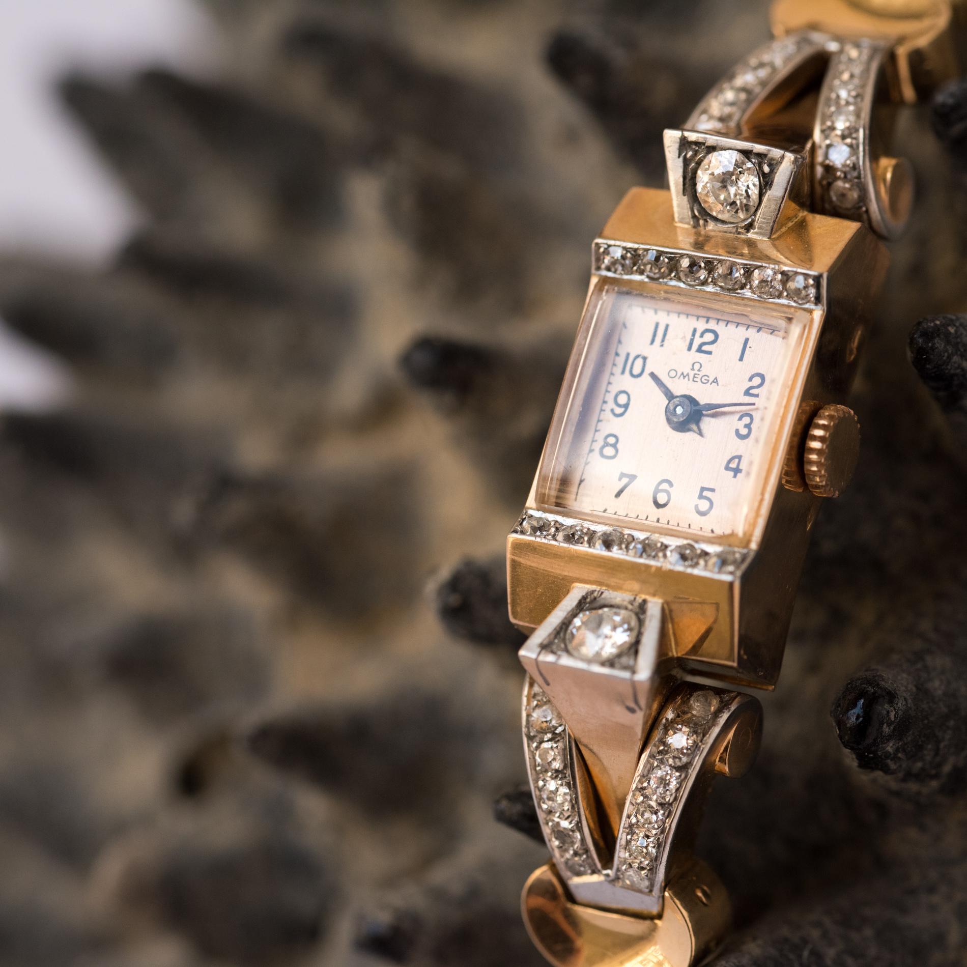 1940s Gold and Diamond Omega Watch 1