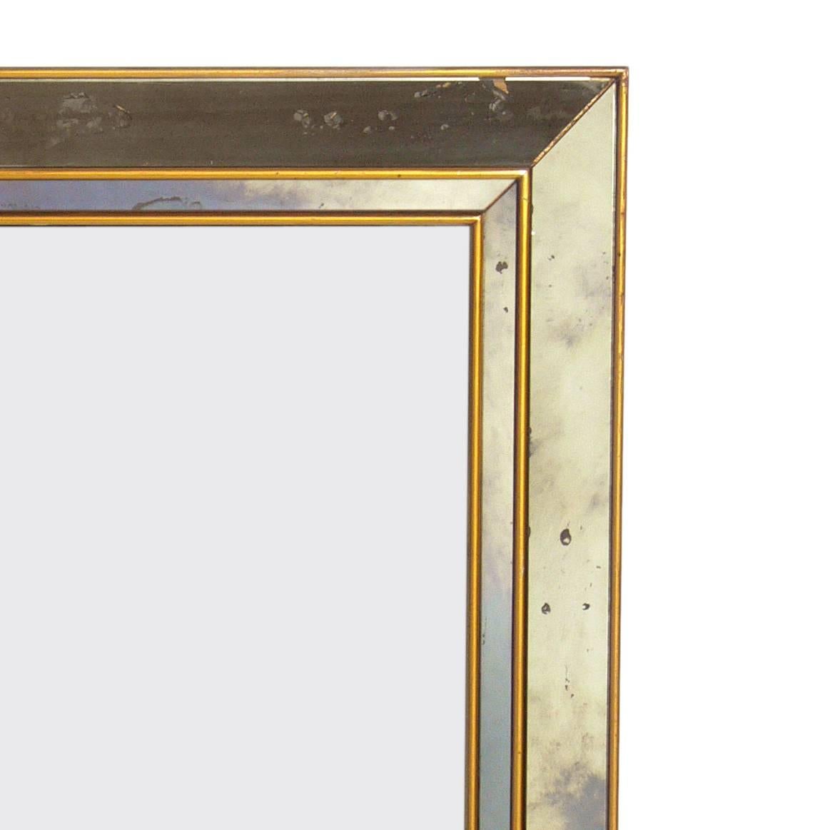 Mid-Century Modern 1940s Gold and Mirror Framed Mirror