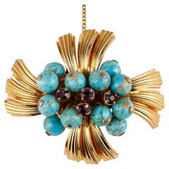1940s Gold and Turquoise Matrix 3D Effect Brooch