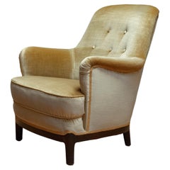 Vintage 1940s Gold Colored Velvet Upholstered Lounge Chair By Carl Malmsten Sweden