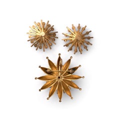 1940s Gold Coro Earrings Brooch and Bracelet 3-Piece Parure Set