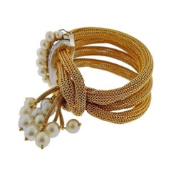 1940s Gold Diamond Pearl Tassel Bracelet