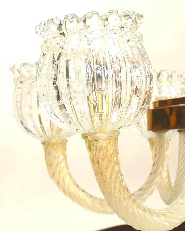 Mid-Century Modern Barovier et Toso Italian Murano Gold Dusted Bubble Glass Chandelier For Sale