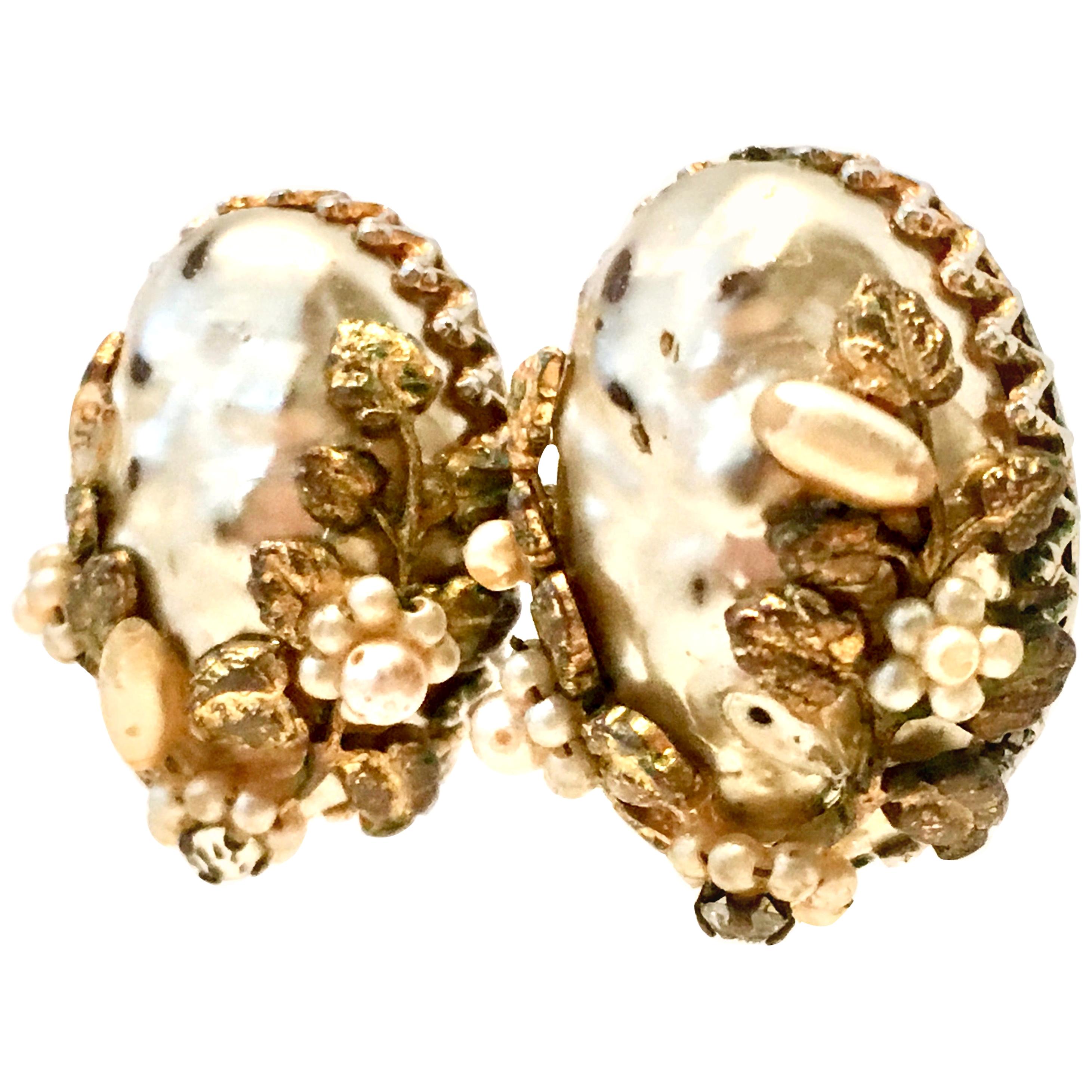 1940
S Gold Faux Baroque 
Seed Pearl Organic Form Earrings By, Coro For Sale