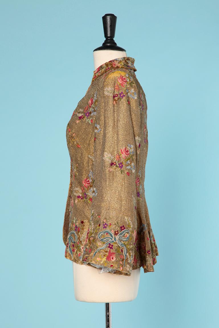 1940's gold lamé evening jacket with threads flowers embroideries  In Fair Condition For Sale In Saint-Ouen-Sur-Seine, FR