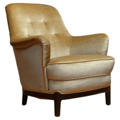 1940s Gold Velvet Upholstered Lounge Chair By Carl Malmsten Sweden
