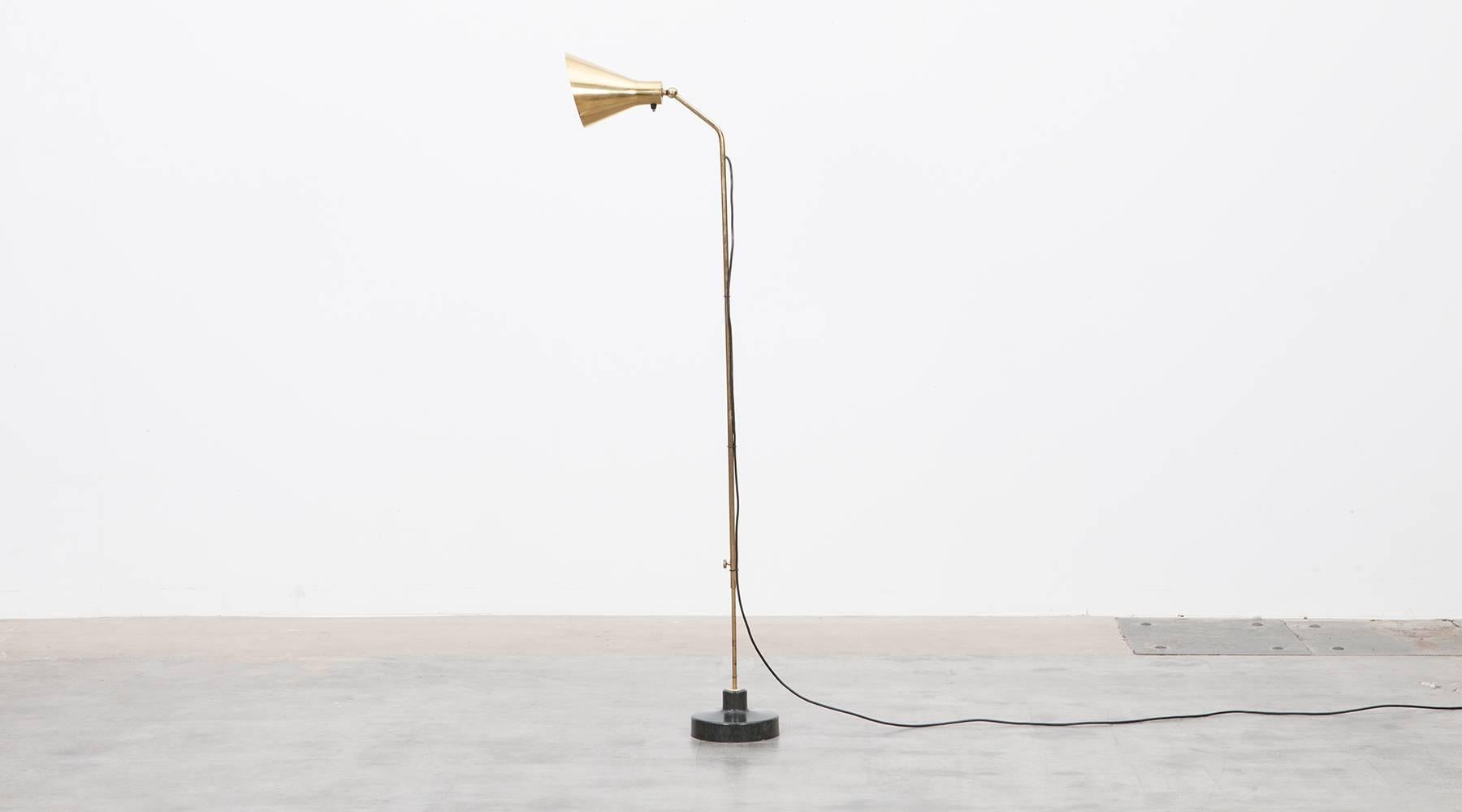 Italian 1940s Golden Brass, Black Marble Floor Lamp by Ignazio Gardella 'b'