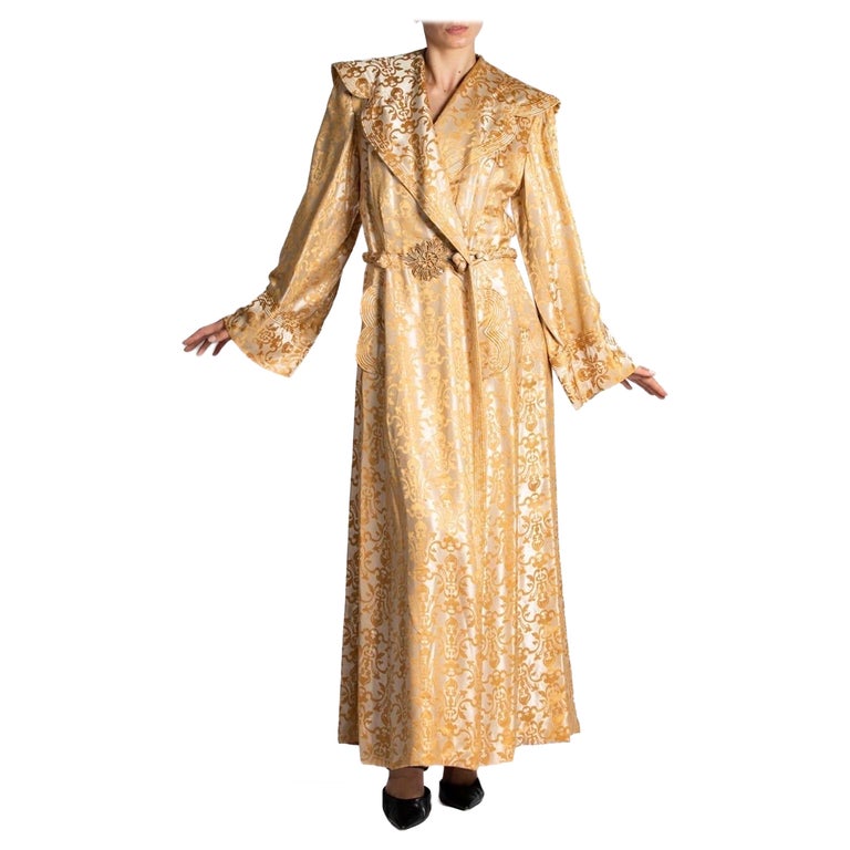 Vestaglia da camera di lusso in seta damascata giallo oro degli