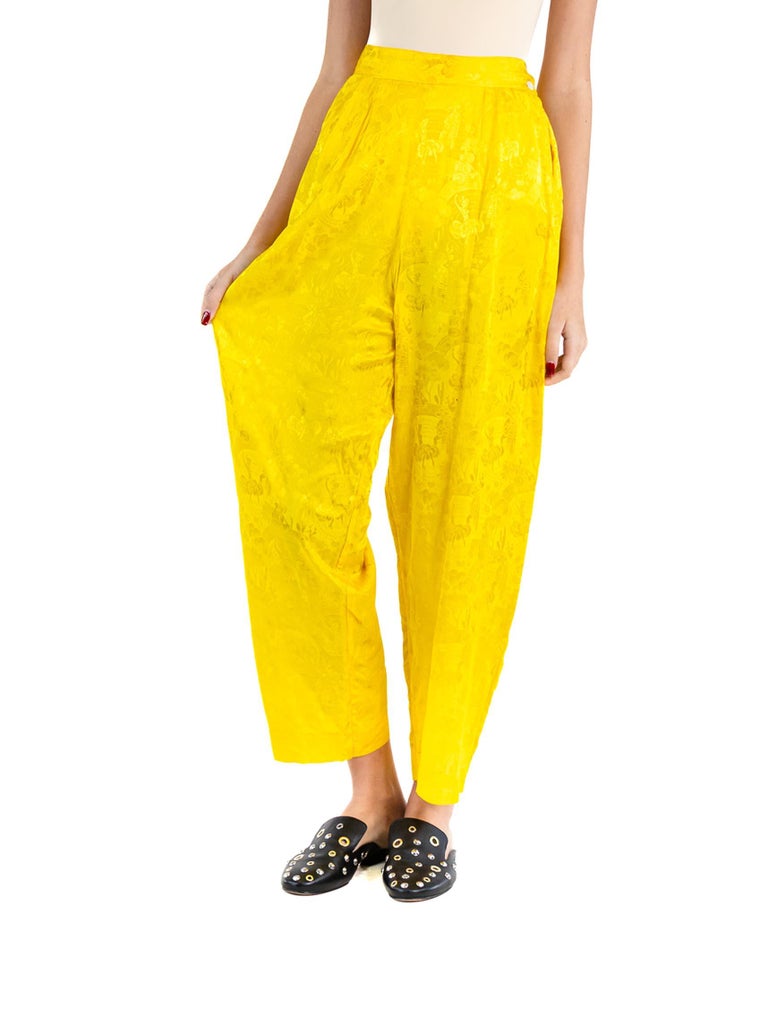Golden Bottom 1940S Golden Yellow Silk Jacquard Pajama Pants Bottoms For Sale at 1stDibs