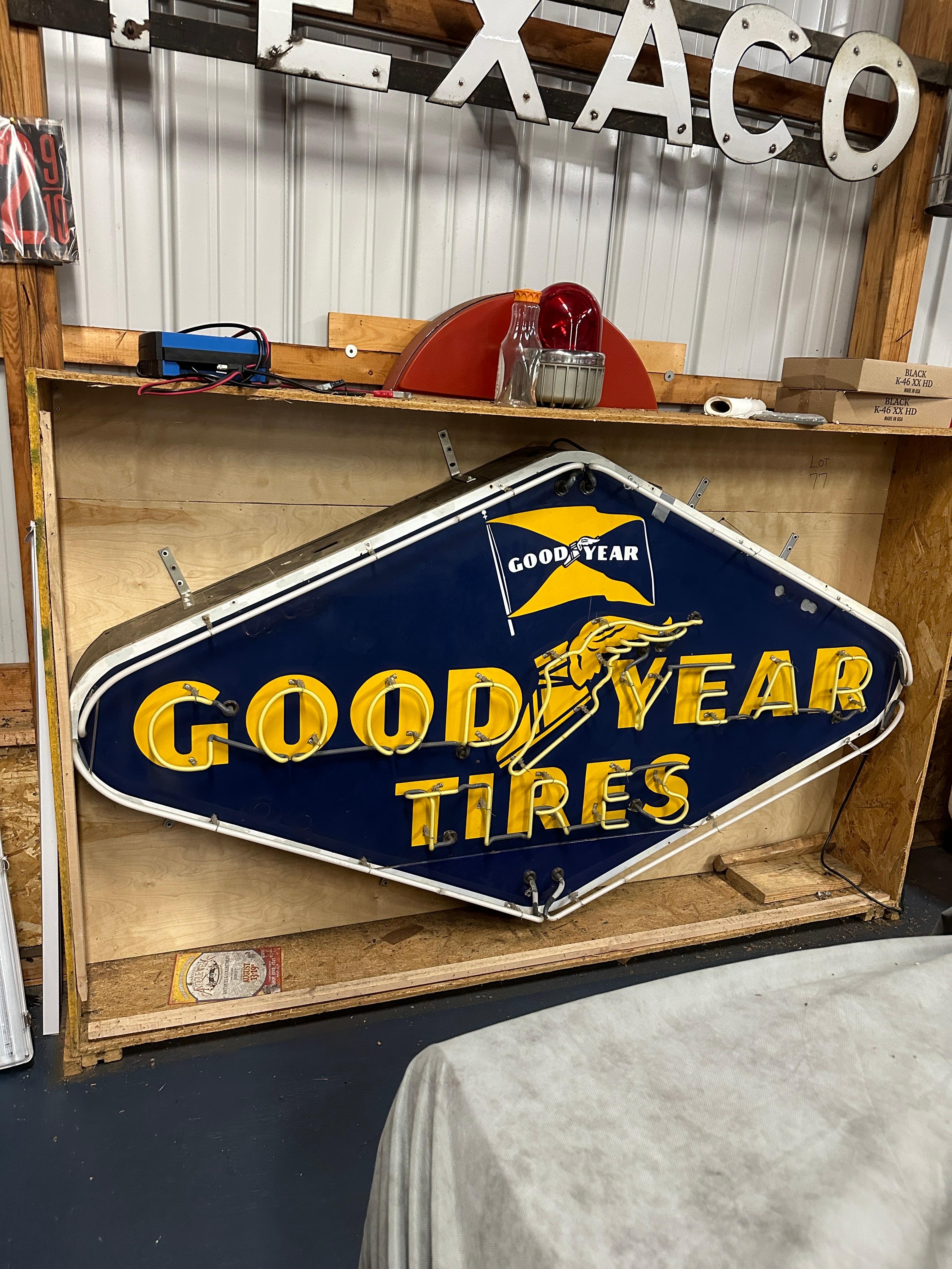 1940's Goodyear Tires Porcelain Neon Light Sign For Sale 2
