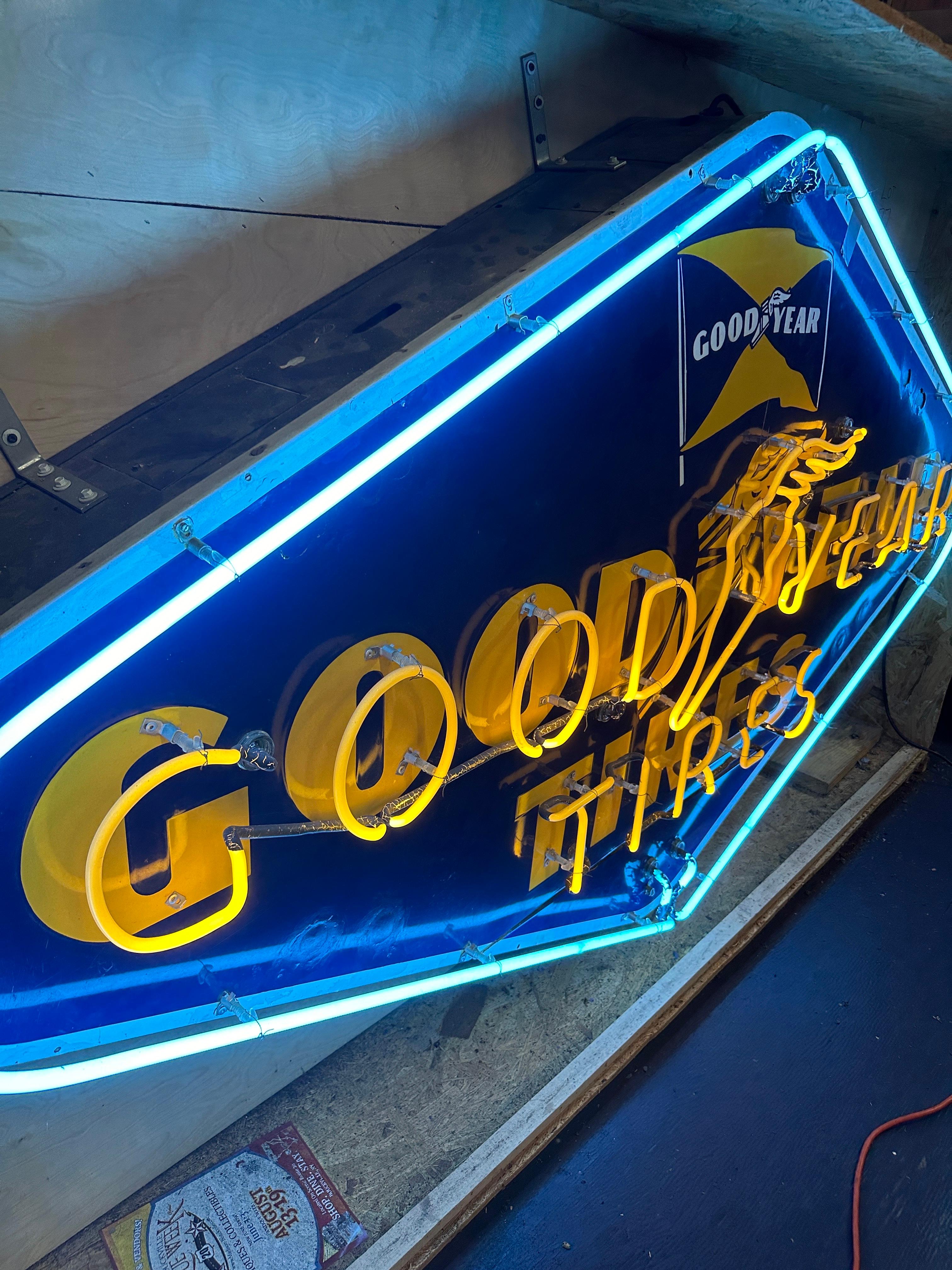 Mid-20th Century 1940's Goodyear Tires Porcelain Neon Light Sign For Sale