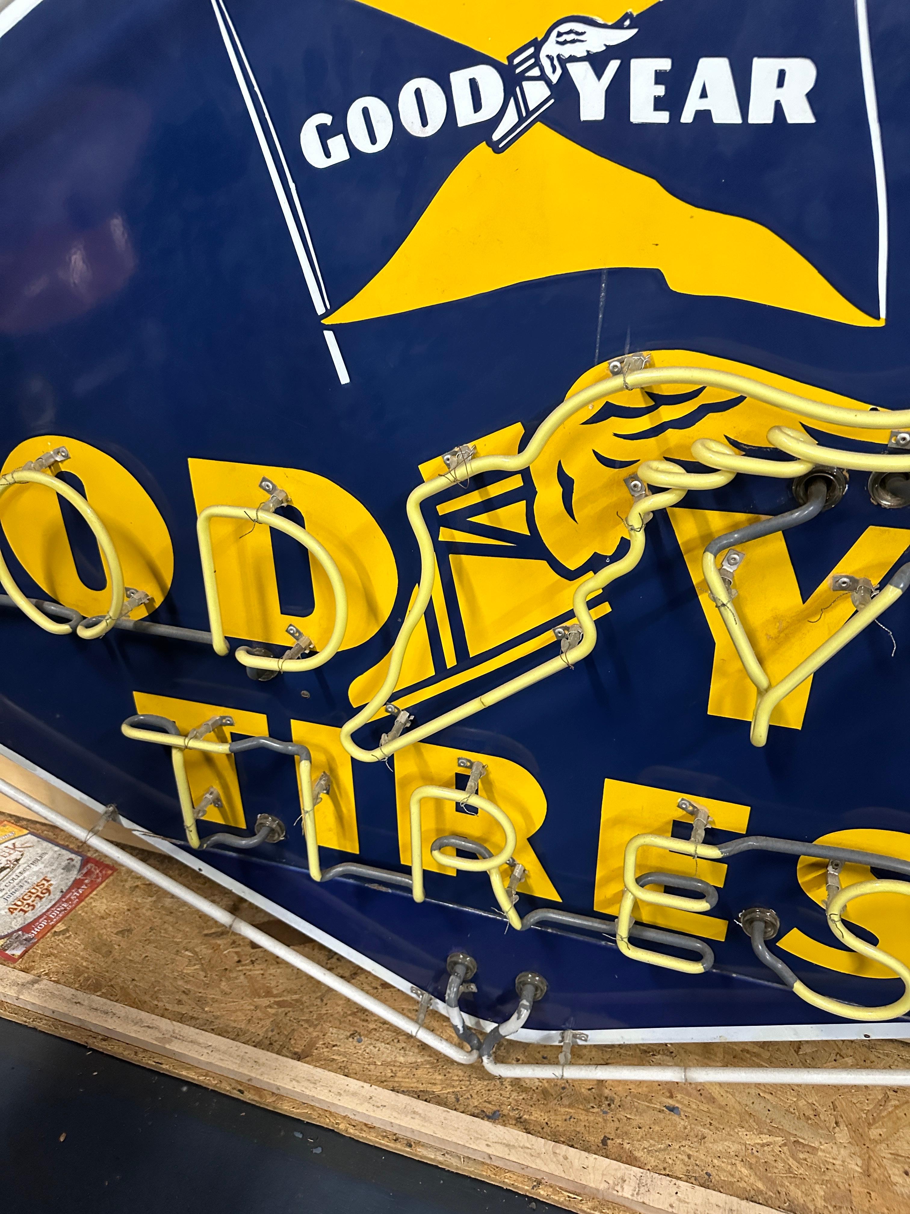 1940's Goodyear Tires Porcelain Neon Light Sign For Sale 1