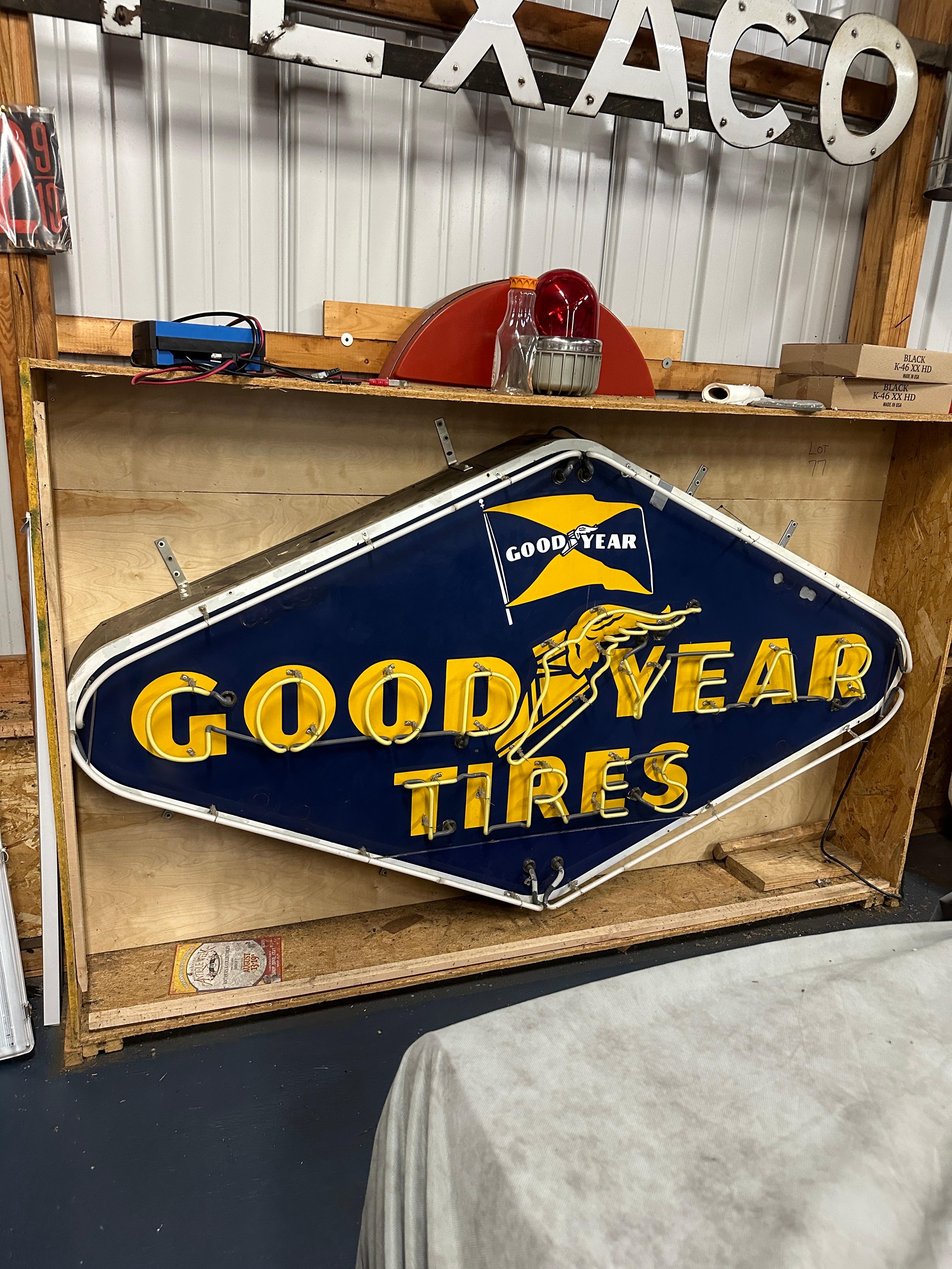 1940's Goodyear Tires Porcelain Neon Light Sign For Sale 3