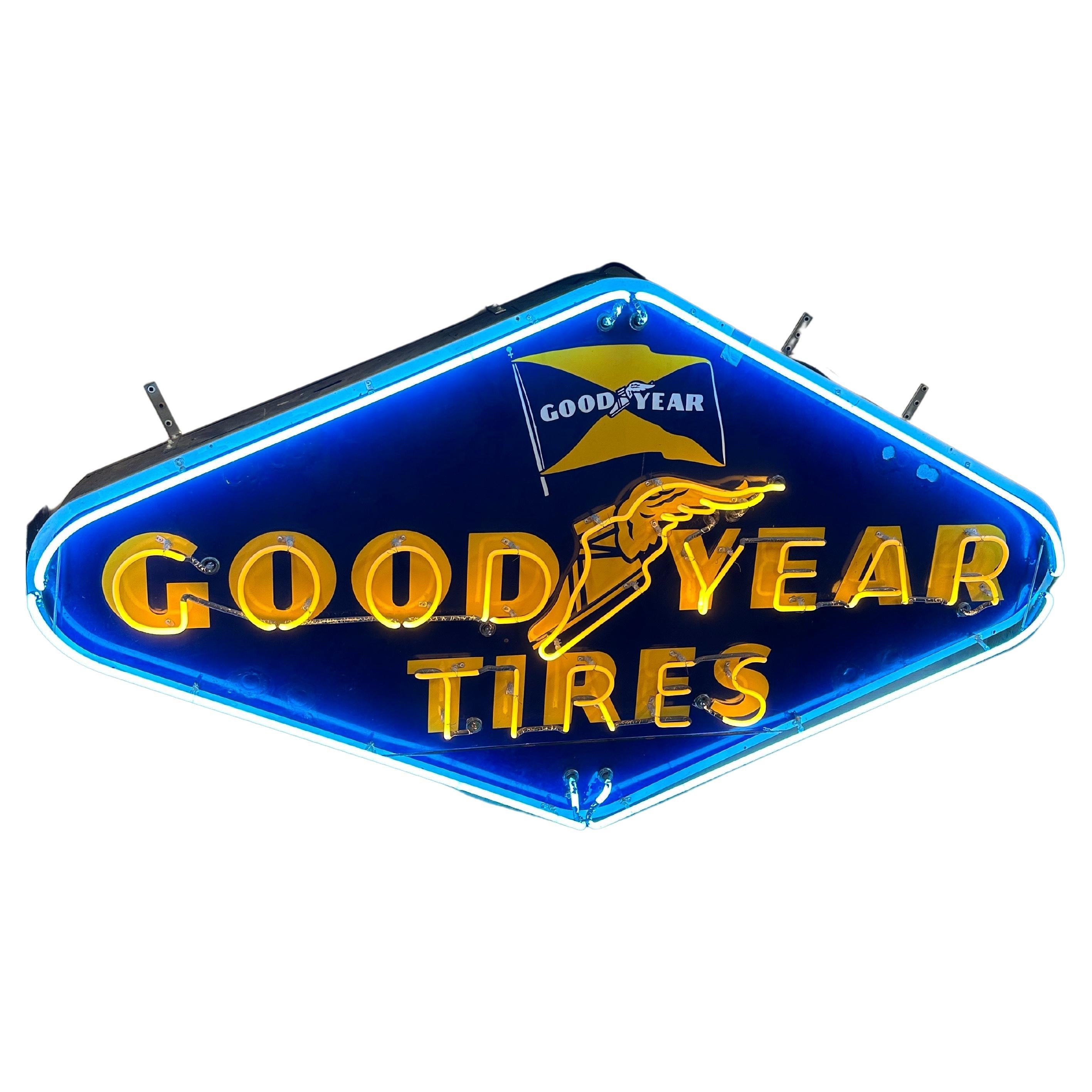 1940's Goodyear Tires Porcelain Neon Light Sign For Sale
