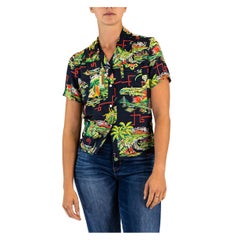 Camicia con stampa hawaiana American Airlines 1940S GRAFF in rayon nero