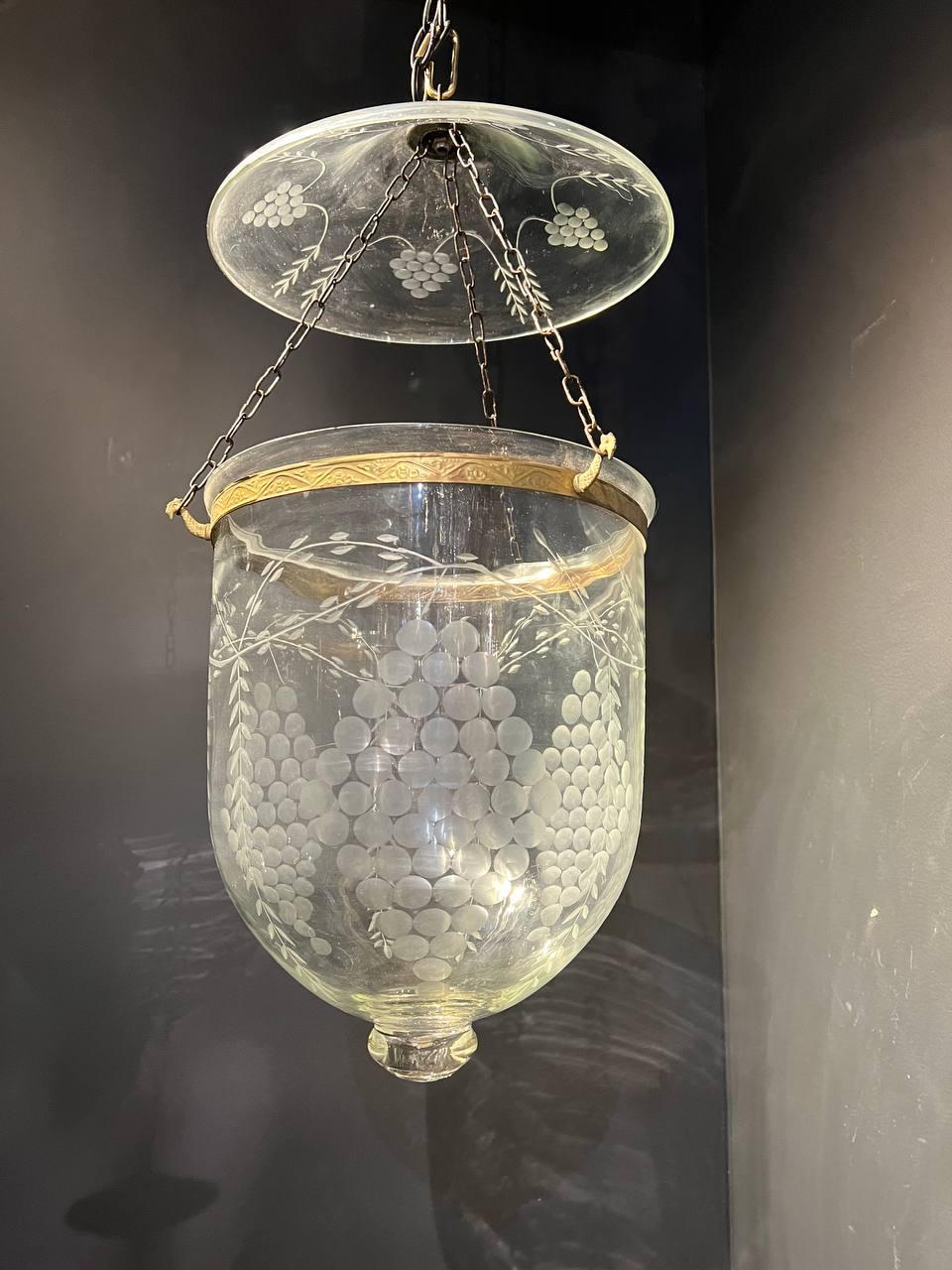 French Provincial 1940's Grape Design Glass Lantern For Sale