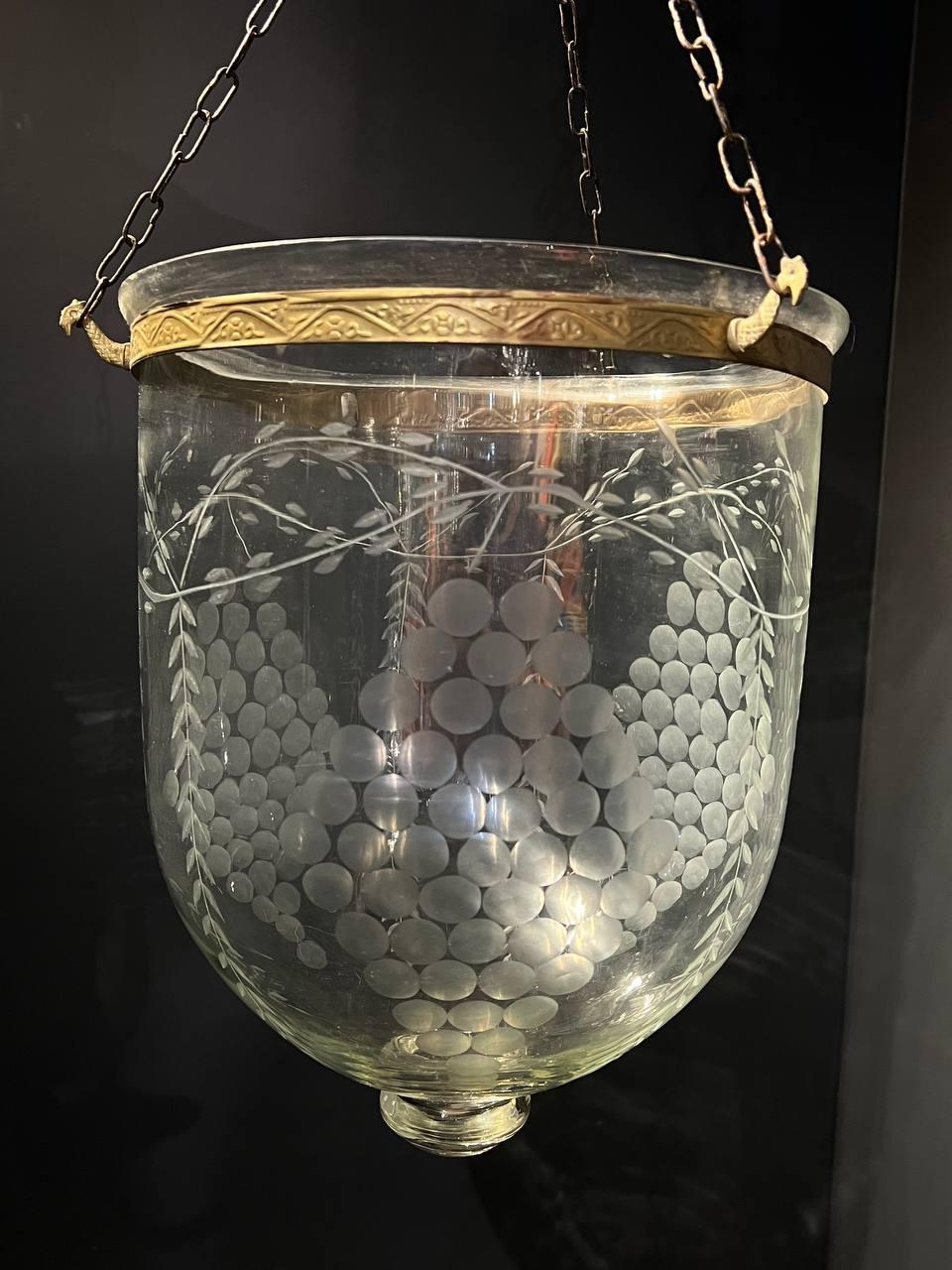 French 1940's Grape Design Glass Lantern For Sale