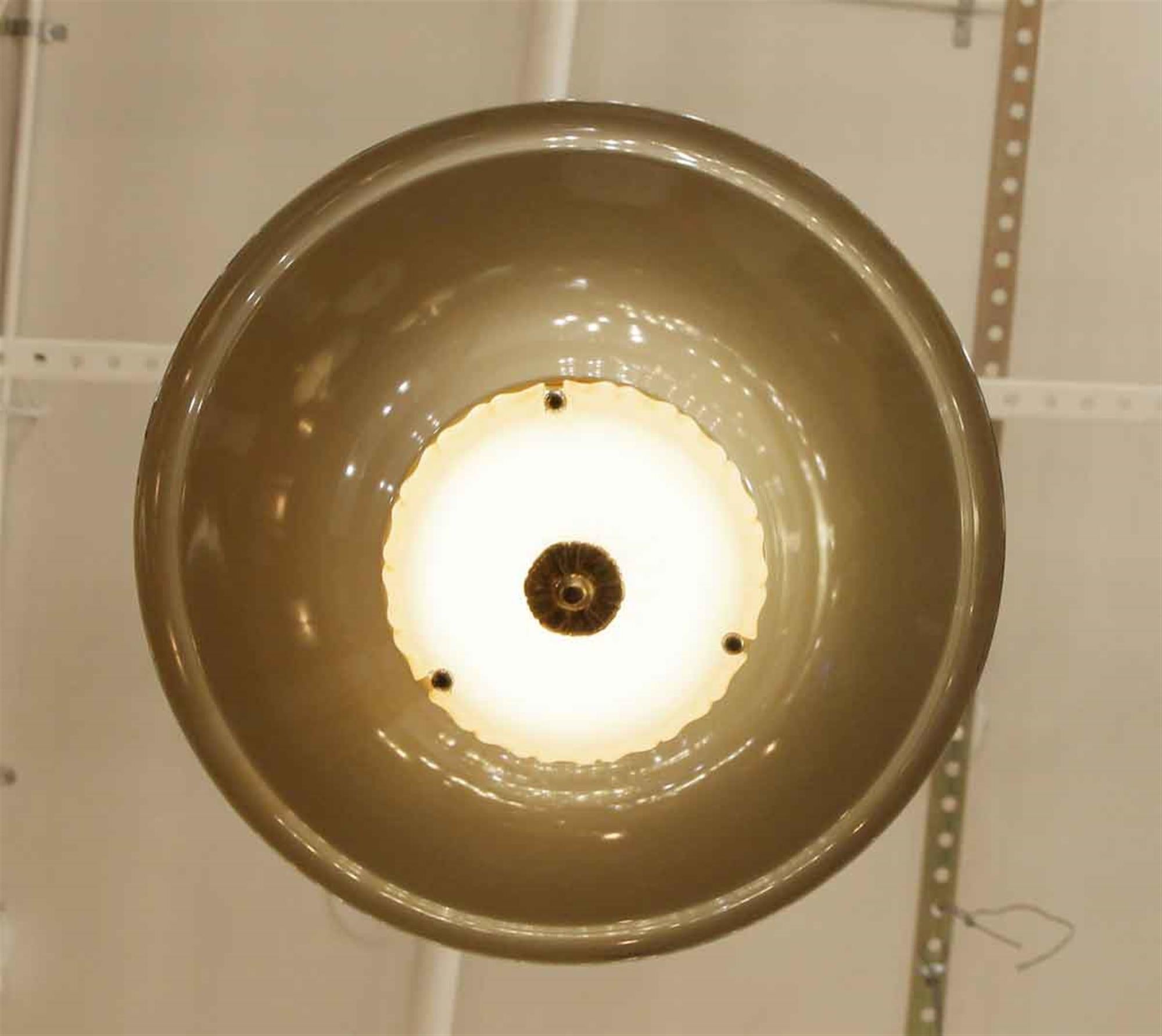 1940s Gray Steel Pendant Light with Milk Glass Center In Good Condition In New York, NY
