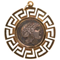 1940s Greek Coin Pendant, 18 Karat Yellow Gold