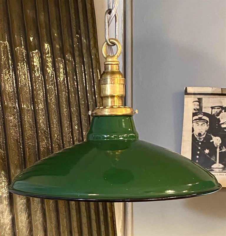 1940s Green Enamel Industrial Pendant Light at 1stDibs