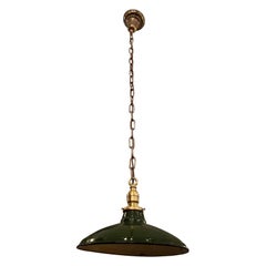 1940s Green Enamel Industrial Pendant Light