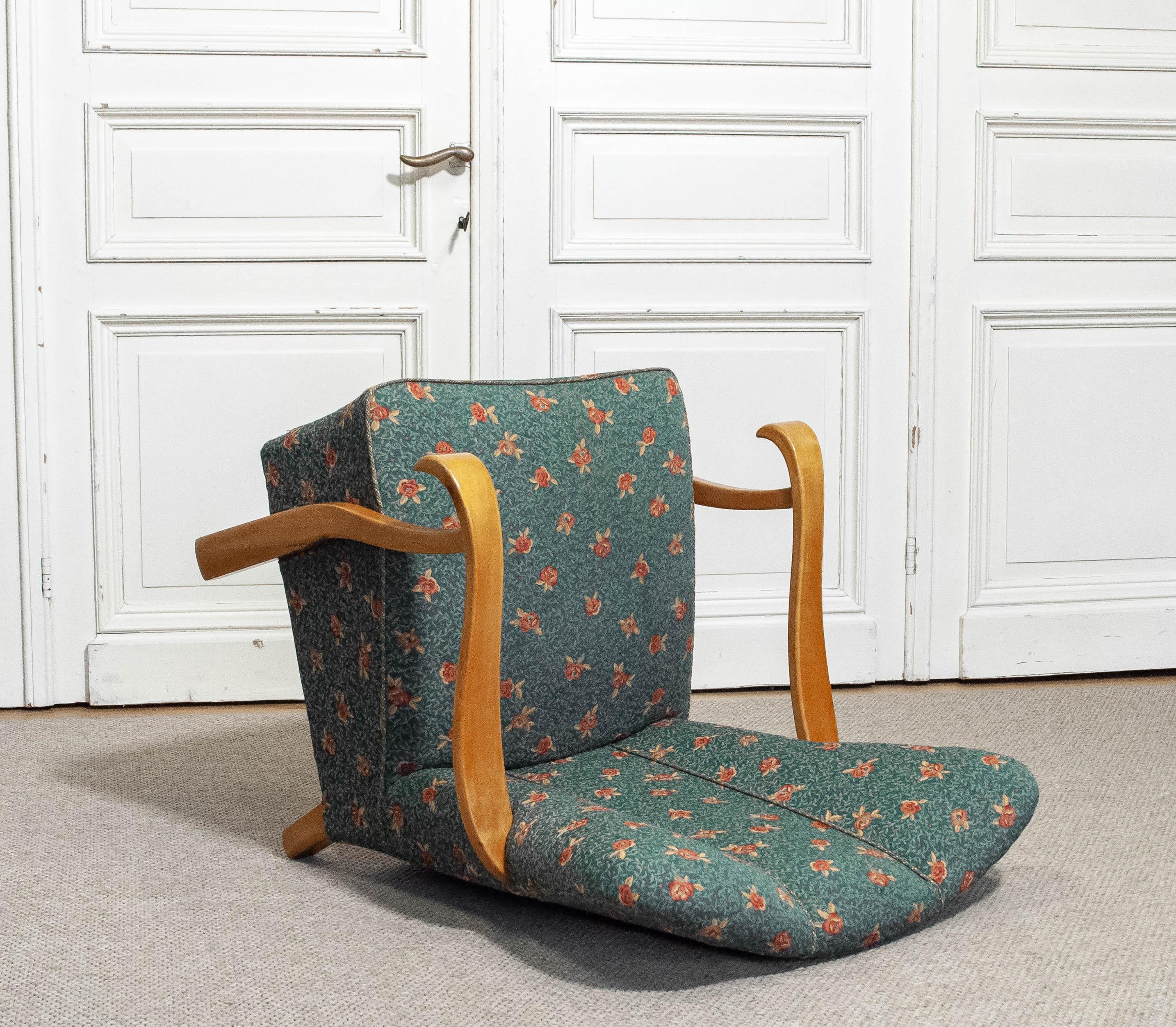 Poltrona lounge in jacquard floreale verde, anni '40, Svezia in vendita 4