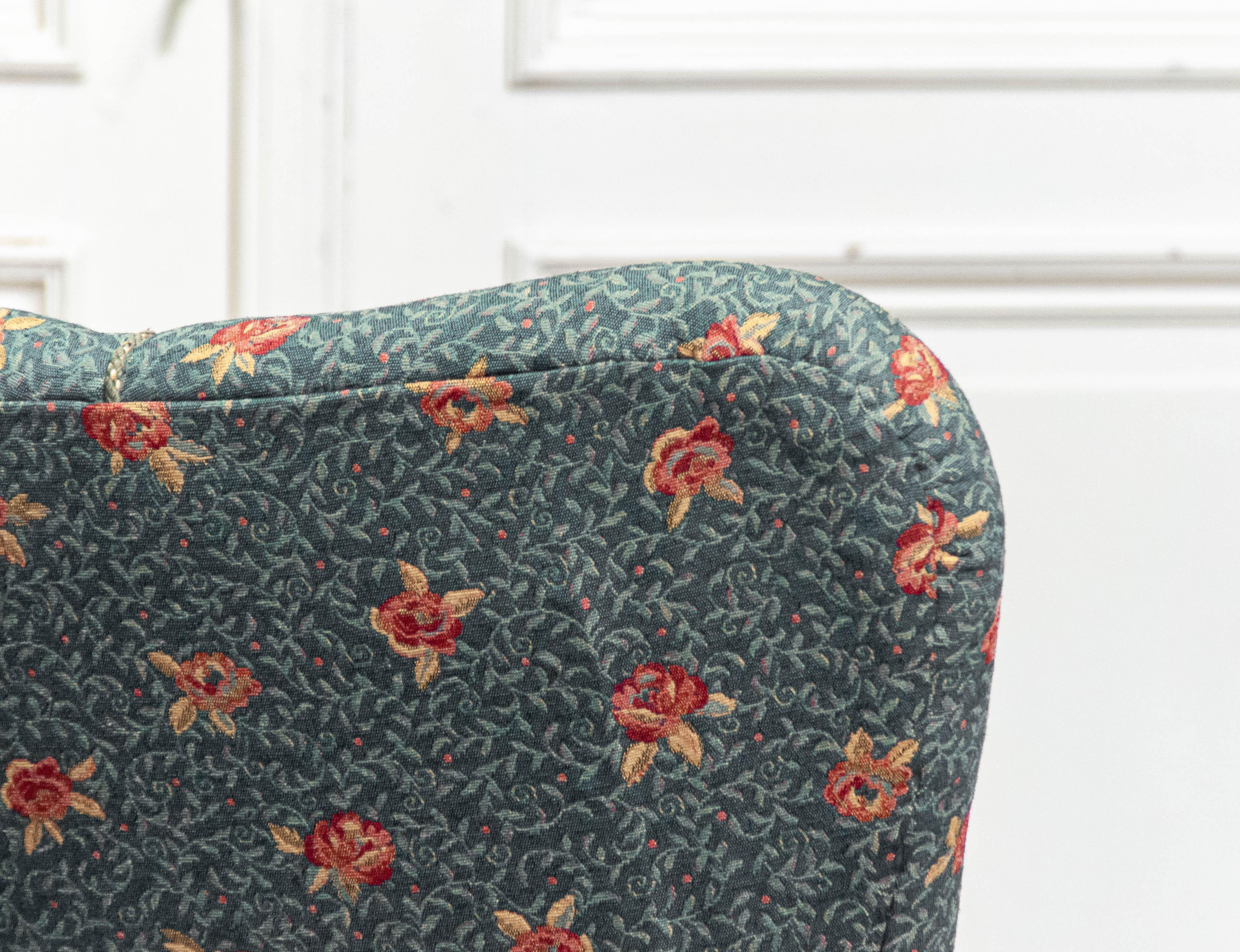Poltrona lounge in jacquard floreale verde, anni '40, Svezia in vendita 1