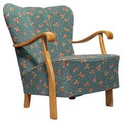 Poltrona lounge in jacquard floreale verde, anni '40, Svezia