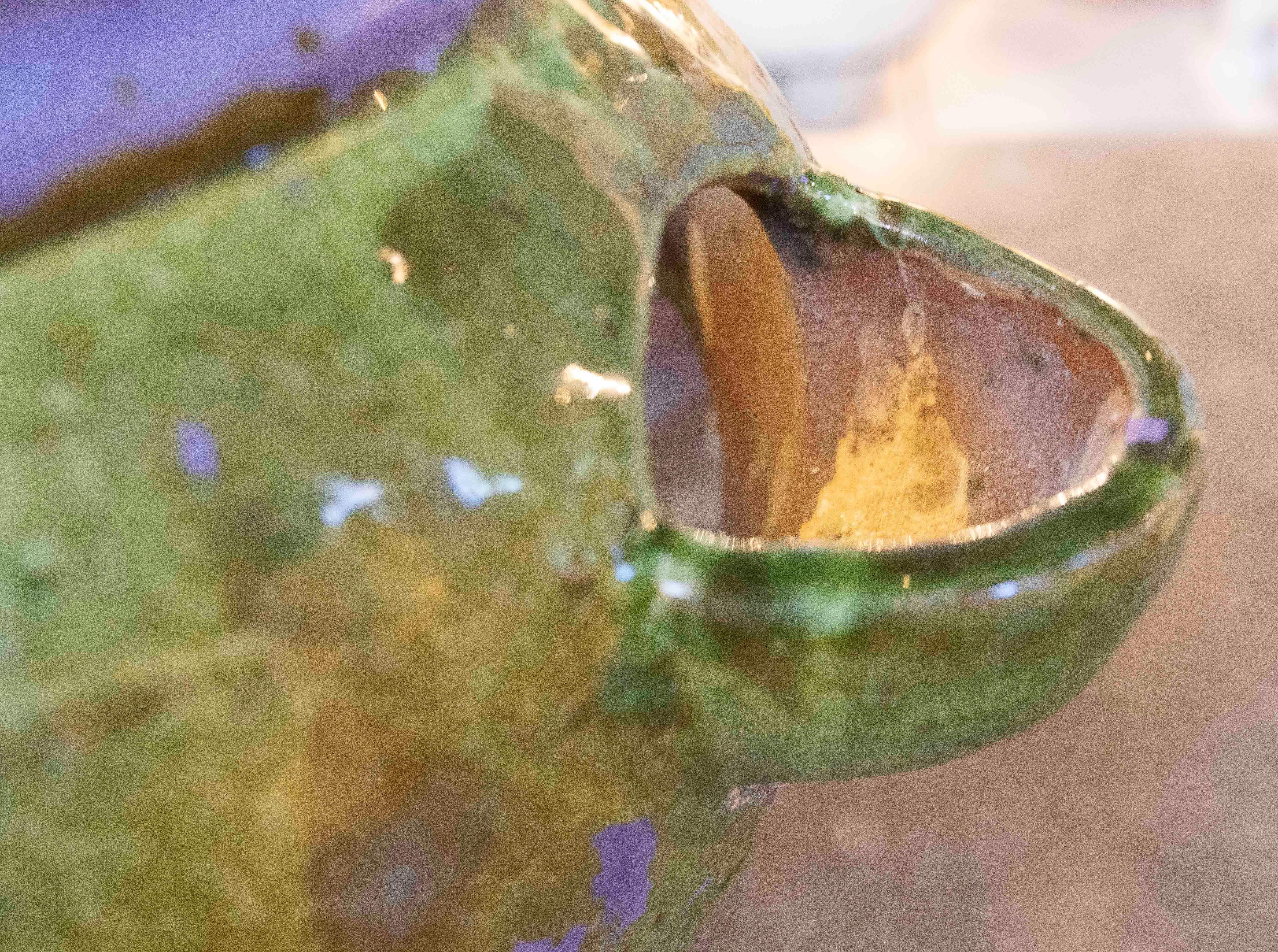 1940s Green Glazed Ceramic Spanish Pottery for Planting Strawberries For Sale 7
