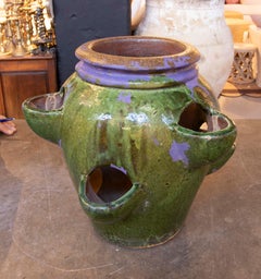 1940s Green Glazed Ceramic Spanish Pottery for Planting Strawberries