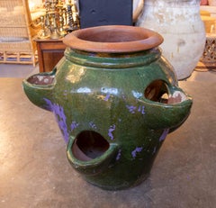 1940s Green Glazed Ceramic Spanish Pottery for Planting Strawberries