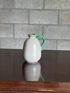 Grüner Henkel, cremefarben, 1940er Jahre, Vase aus Steingut von Christer Heijl für Töreboda