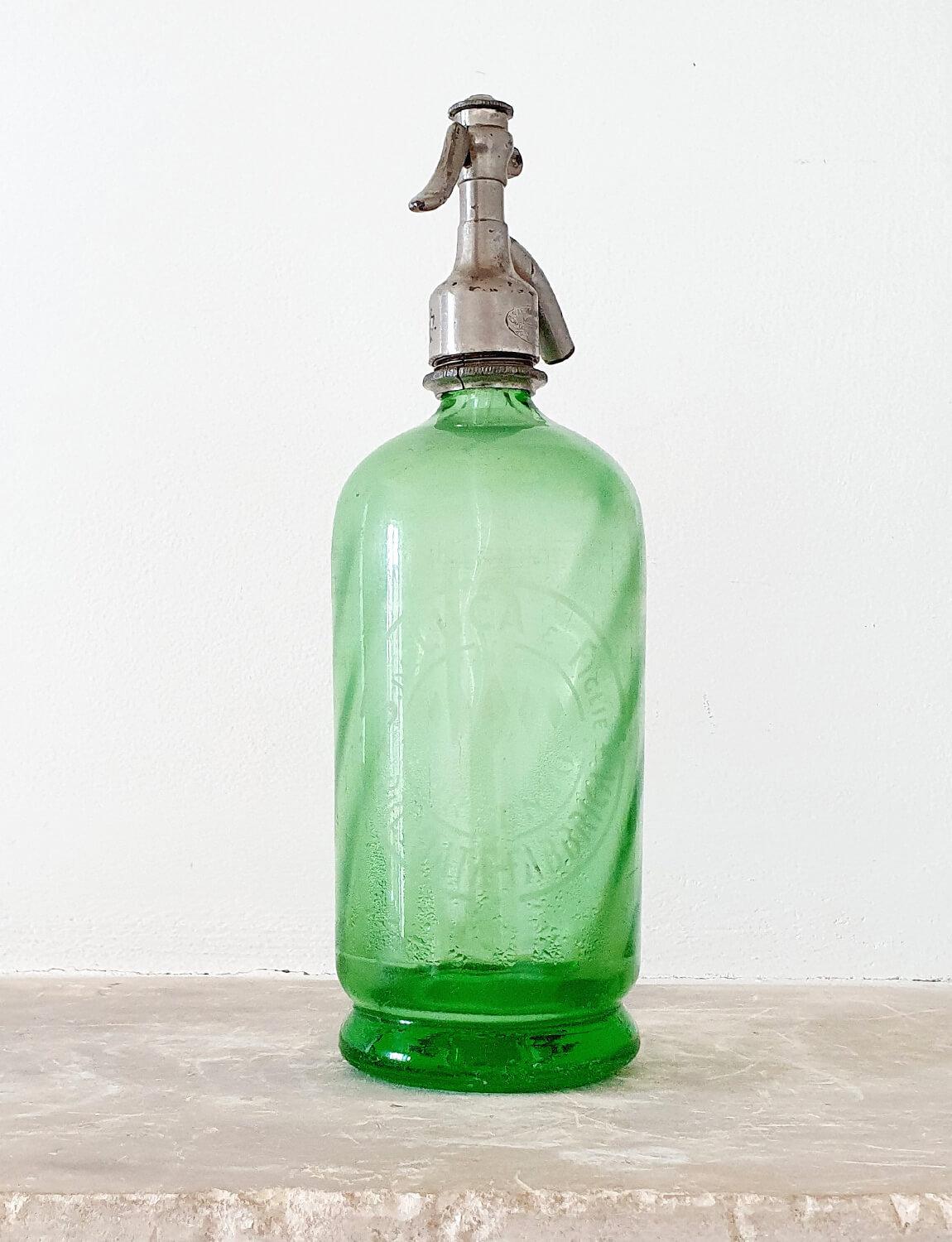 1940s Green Italian Glass Soda Bottle from Lucca For Sale at 1stDibs